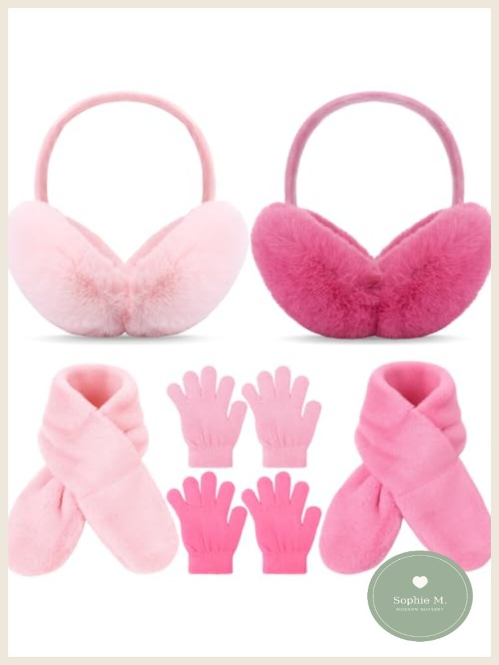 Kids Winter Warm Set 2 Earmuffs 2 Knit Gloves 2 Plush Scarves